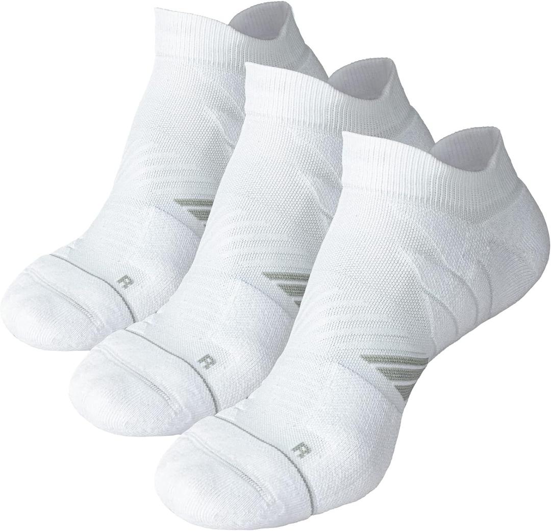 Hylaea No Show Running Athletic Anti-Blister Wicking Coolmax Socks, Seamless Anti-odor (White, L)