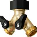 Heavy Duty 2 Way Hose Splitter (Premium Brass for Superior Durability), Wye Garden Hoses Connector for Water Spigot Faucet Bib Tap, Double Shut Off Valve, Y Adapter, Rust-Resistant Finish, Zero Leaks