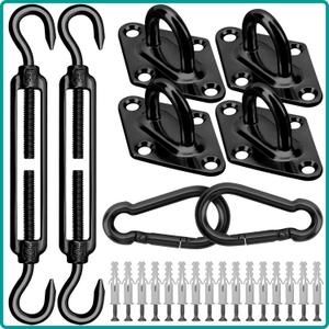 Sun Shade Sail Hardware Kit 6 Inch for Rectangle & Triangle Shade Sail Install, Stainless Steel ShadeSail Fixing Accessories for Outdoor Patio Canopy Garden, Heavy Duty Awning Attachment 40 Set (Black)