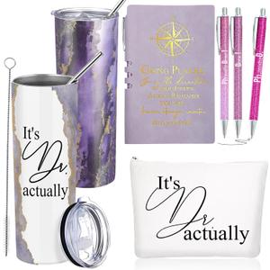 Domensi 6 Pcs It's Dr Actually Gifts for Phd Doctorate Degree Physician 20oz Marble Tumbler Makeup Bag Journal Pen Womens History Month Gift White Coat Ceremony Gifts for Nurse Teacher Doctor, Purple