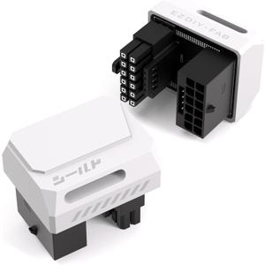 EZDIY-FAB PCIe 5.1 Adapter - 600W 12+4pin, 16pin 12VHPWR GPU Power Connector, 180 Degree Right Angle - Compatible with RTX 3090Ti, 4070Ti, 4080, 4090 GPU - RVS Type, White, 1 Pack