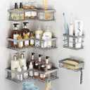 Liuoud Corner Shower Caddy, 5 Pack Adhesive Stainless Steel Organizer, Grey | Shower Shelves with Soap Rack Toothbrush Holder, Large Capacity No Drilling Bathroom Accessory Home Decor Set
