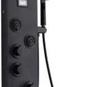 MEANTT LED Lights Shower Panel Tower - Waterfall Rainfall Shower Panel Tower System with 4 Body Jets - 5-in-1 Multifunction Shower Column - Matte Black Stainless Steel Shower Tower with Handheld