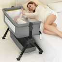 3 in 1 Baby Bassinet Bedside Sleeper, Bedside Crib for Baby, Adjustable Baby Bassinet with Wheels, Storage Basket, Mattress, Easy Assemble & Folding Portable Baby Cradle (Grey)