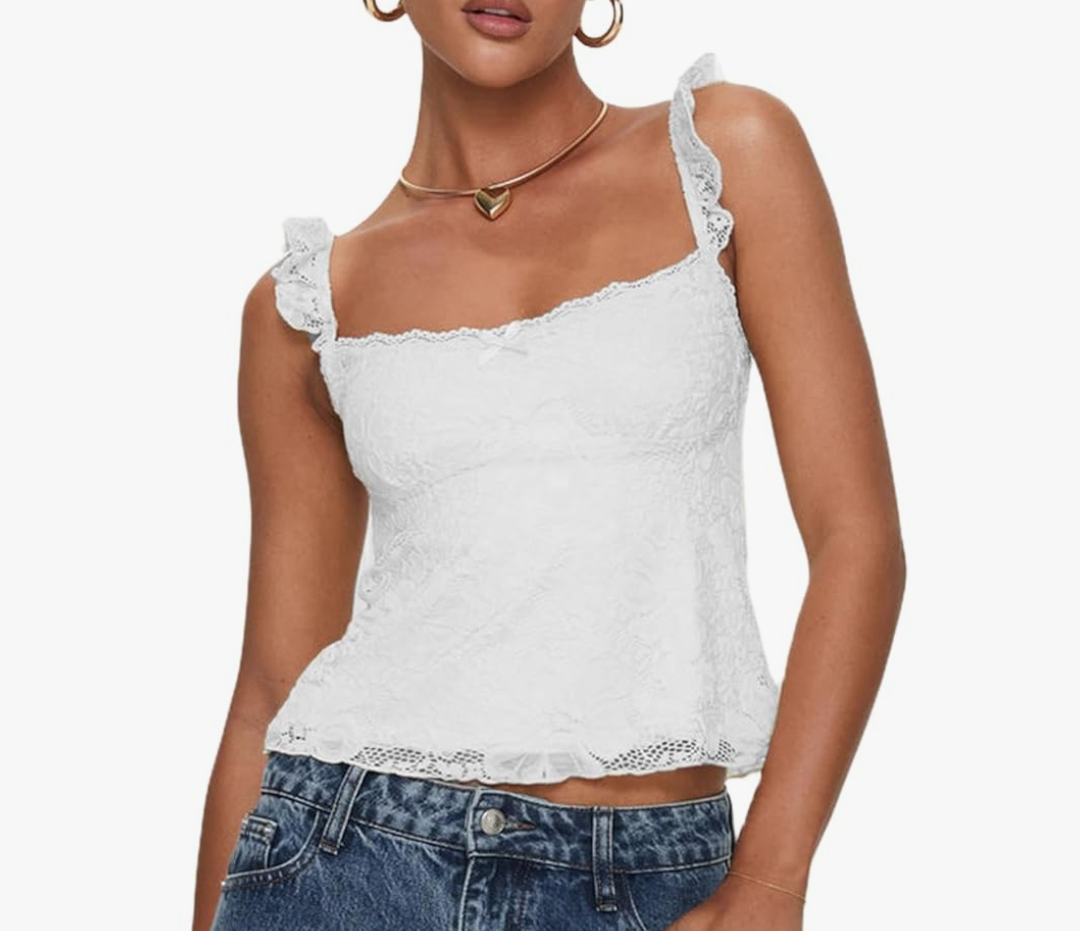 Women Y2k Lace Trim Tank Tops Teen Girl Fairycore Sleeveless Solid Going Out Streetwear Summer Crop Camisole Size S