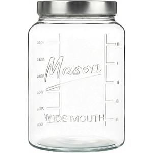 Kitchentoolz Extra Large Mason Jar - 1 Gallon Glass Wide Mouth Jar with Airtight Metal Screw on Lid, Food Storage Container with Measurement Marks For Kitchen Pantry, Pickling, Flour & Sugar Pack of 1