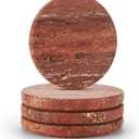 WORHE Marble Coaster for Drinks 4" Diameter Set of 4 Round Travertine Coasters for Home Decor Office Parties Birthday Housewarming Gift, Protect Countertops from Dirty,Sturdy and Tough Red (WH026)