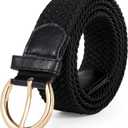 JASGOOD Women Men Braided Woven Elastic Stretch Waist Belt Golf Canvas Fabric Casual Belt for Jeans Pants (Black)