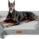 CWAWZ XXL Dog Bed for Extra Large Dogs, Giant Orthopedic Dog Bed with Cooling Gel Memory Foam, Waterproof Pet Bed with Removable Washable Cover, 53" Pet Sofa bed Dutch Velvet with Bone Toy, Light Gray