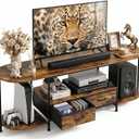 Faesun 55" TV Stand for TVs up to 55 Inches, Curved Edge Media Console & Entertainment Center with 2 Fabric Drawers, Modern TV Console Table for Living Room or Bedroom, RusticBrown