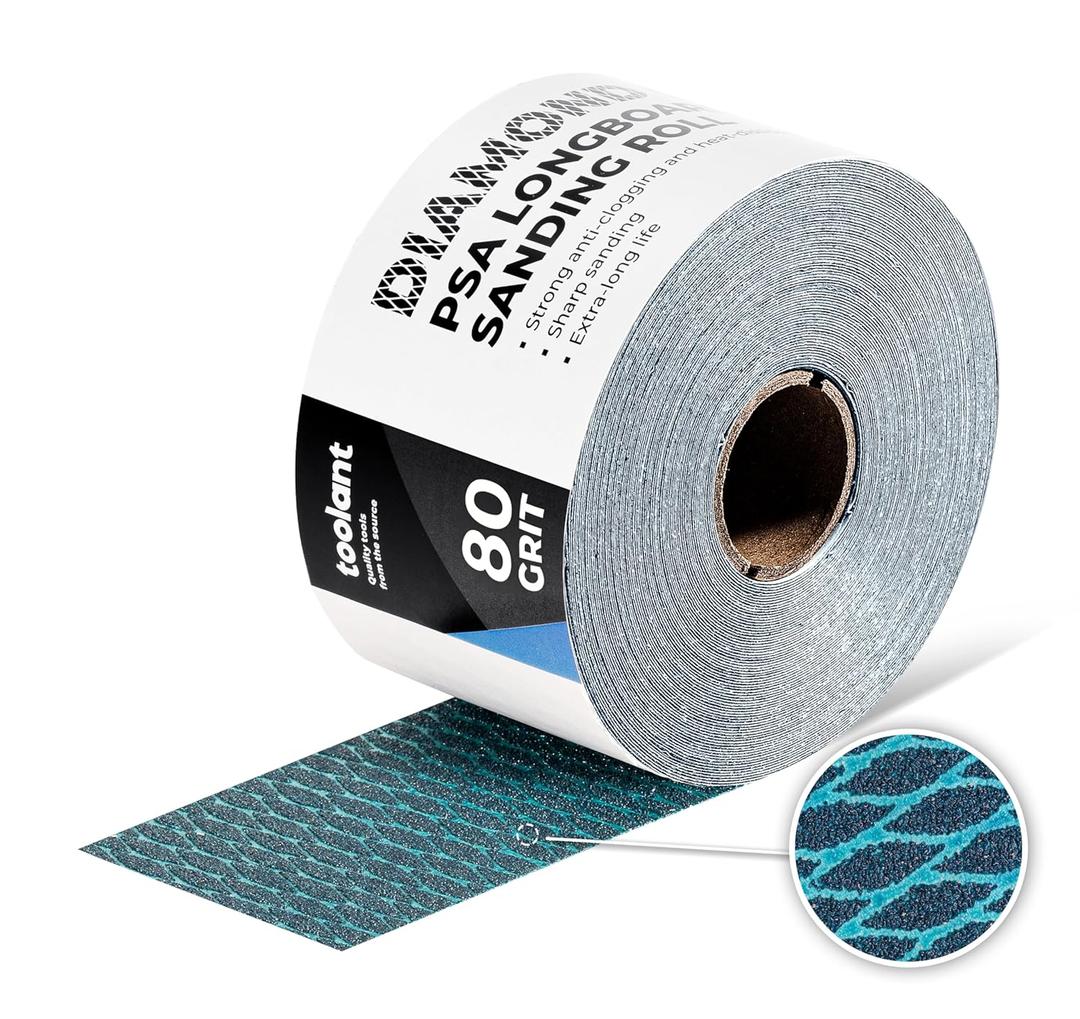 toolant Diamond Shape 80 Grit Sandpaper Roll, 2-3/4" Wide 10 Yard Longboard Self Adhesive PSA Stickyback Sand Paper for Woodworking, Metal, Plastic, Automotive, Sanding Blocks