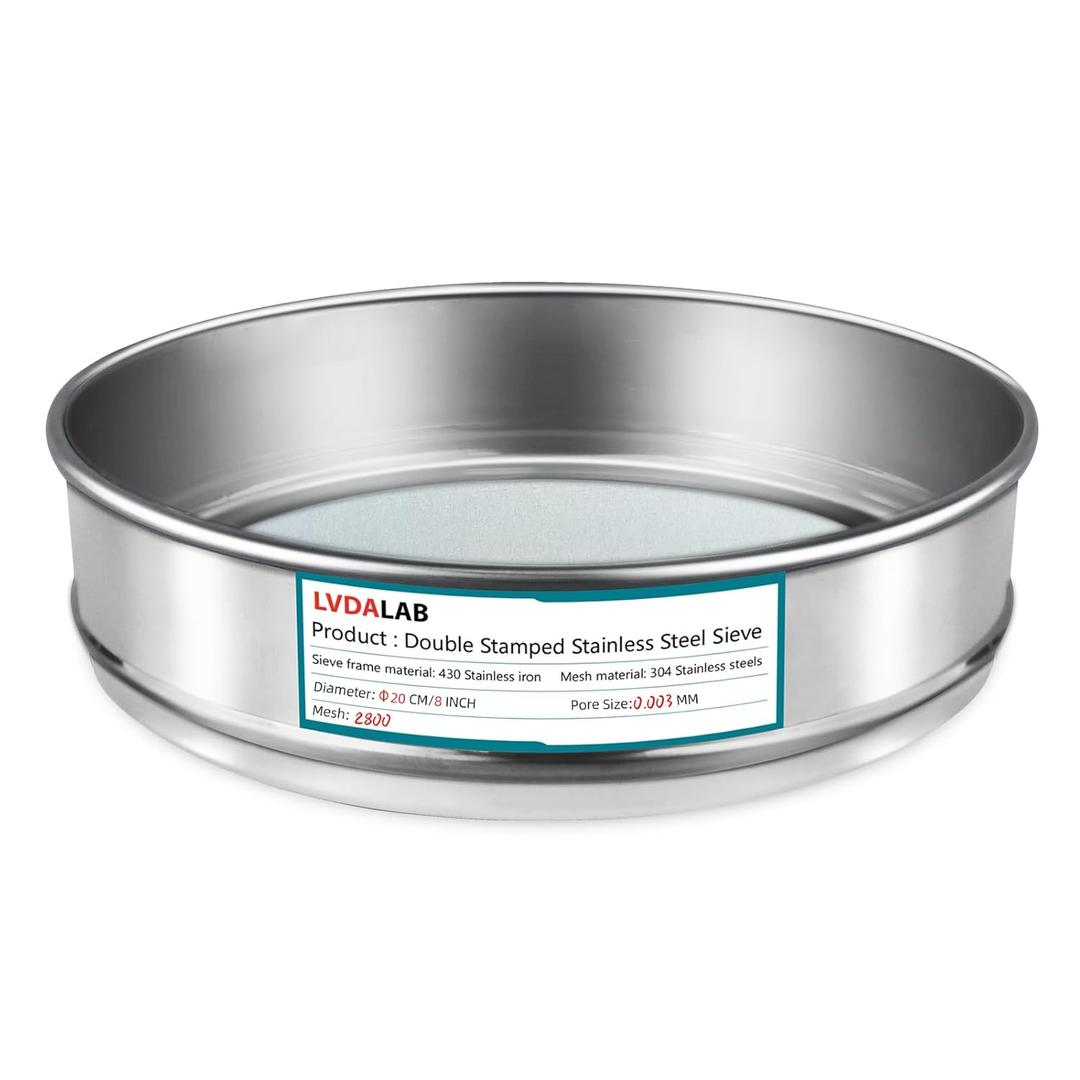 304 Stainless Steel Mesh Lab Sieve, 2800 Mesh(0.003mm) Aperture Test Sieve, 7.9Inch(20cm) Diameter Economy Standard Analysis Sample Test Sieves for Industrial Laboratory Homes