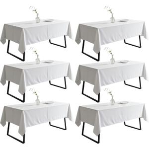 DRESSMAKER 6 Pack White Table Cloth Rectangle 60x84 Inches Polyester Tablecloth for 5ft Tables Washable Fabric Table Cloths for Party,Wedding Banquet