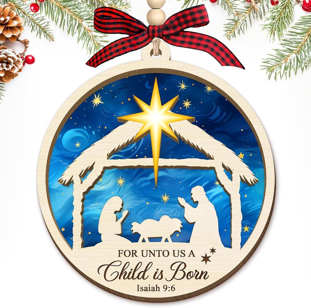 HEXMOZ Nativity Scene Christmas Ornaments - Catholic Religious Gifts for Women, Men - Christian Ornaments for Christmas Tree, Nativity Decorations Festive Faith Ideas - Xmas Holiday Ornaments 2025