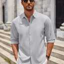 COOFANDY Men's Long Sleeve Button Down Shirt Casual Untucked Dress Shirts Suumer Wedding Shirt Light Gray 4XL