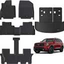 Floor Mats & Cargo Liner with Backrest Mat for 2020-2024 2025 Kia Telluride 7&8 Seats All Weather Protection TPE Rubber Floor Liner & Trunk Mat Full Set Automotive Mat Accessories, Black