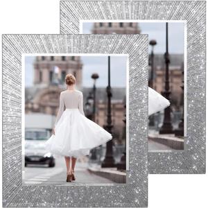 8x10 Picture Frame Glass 2 Pack, Sparkly Glitter Photo Frame 8 x 10 Mirror Crystal Wedding Gift Wall and Tabletop Display