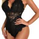 Namifin Sexy Lingerie for Women Lace Teddy Lingerie Snap Crotch Bodysuit (Black, L)