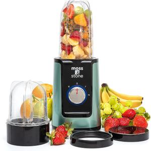 Moss & Stone MiniSmoothie Blender, Compact Personal Blender with Additional Cups Bullet Shape For Frozen Drinks, To-Go Portable Cups with Lids, Juice & Smoothie Maker (Green)