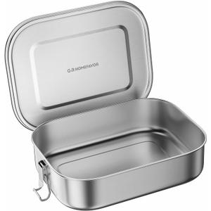 G.a HOMEFAVOR Stainless Steel Bento Lunch Box - Leak-Proof Metal Bento Box, Large Food Container with Lock Clips, Snack Container, Dishwasher Safe, 1400 ml/47 oz