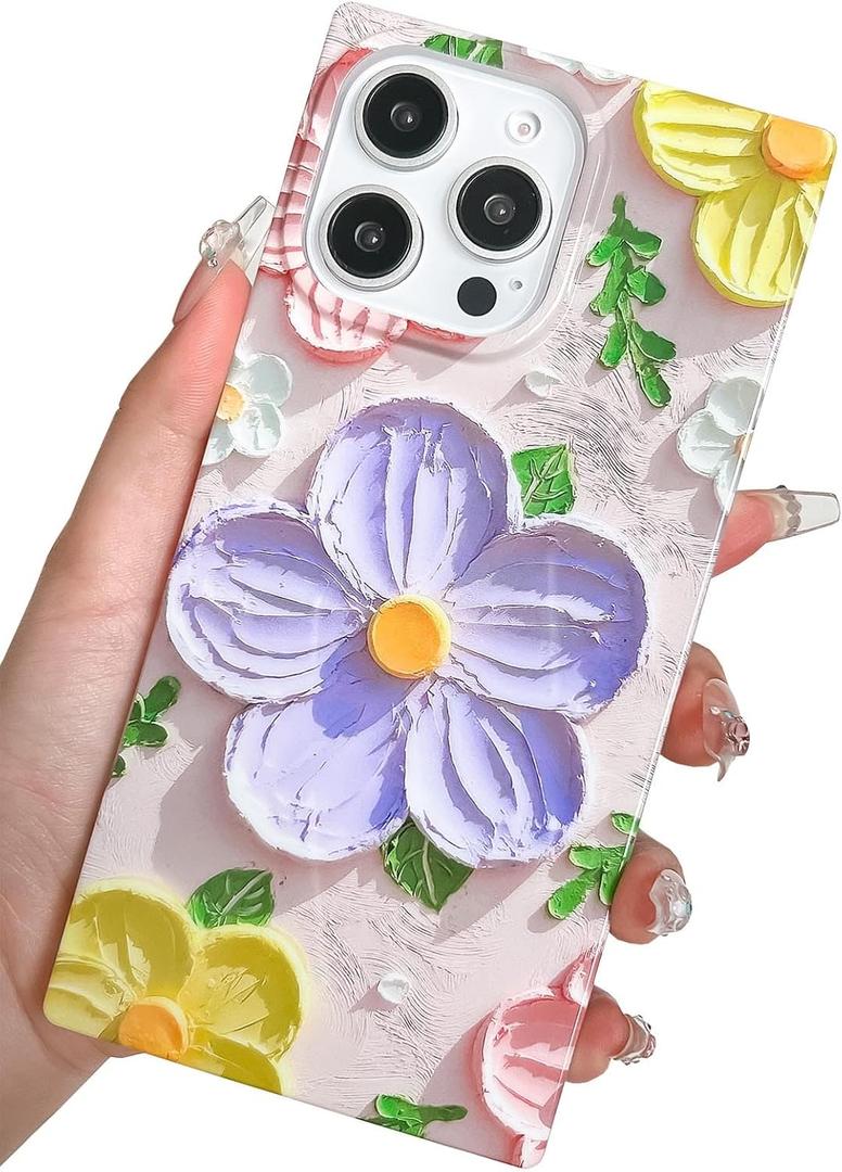 Elegent Girly 3D Flower Compatible with iPhone 11 Rectangle Edge Case, Cute Floral Pattern Slim Soft TPU Protective Bumper Cases Cover(Purple,11)