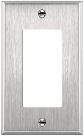 ENERLITES Decorator Switch or Receptacle Outlet Metal Wall Plate, Corrosion Resistant, Size 1-Gang 4.50" x 2.76", UL Listed, 7731, 430 Stainless Steel, Silver, 3 Packs