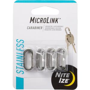 Nite Ize MicroLink Carabiner, Stainless Steel Mini Key Rings for Keys Fobs MultiTools and More, 4 Pack