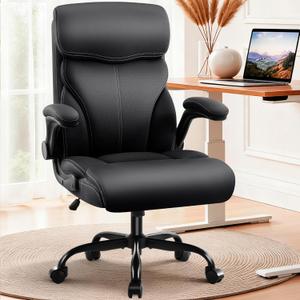 AreShark Office Chair - Executive High Back Breathable Comfy Desk Chair with Lumbar Support - Ergonomic Leather Rolling Swivel Computer Chair with Rock Function for Working Studying Gaming Relaxing (90-120  Tilt Chair, Black)