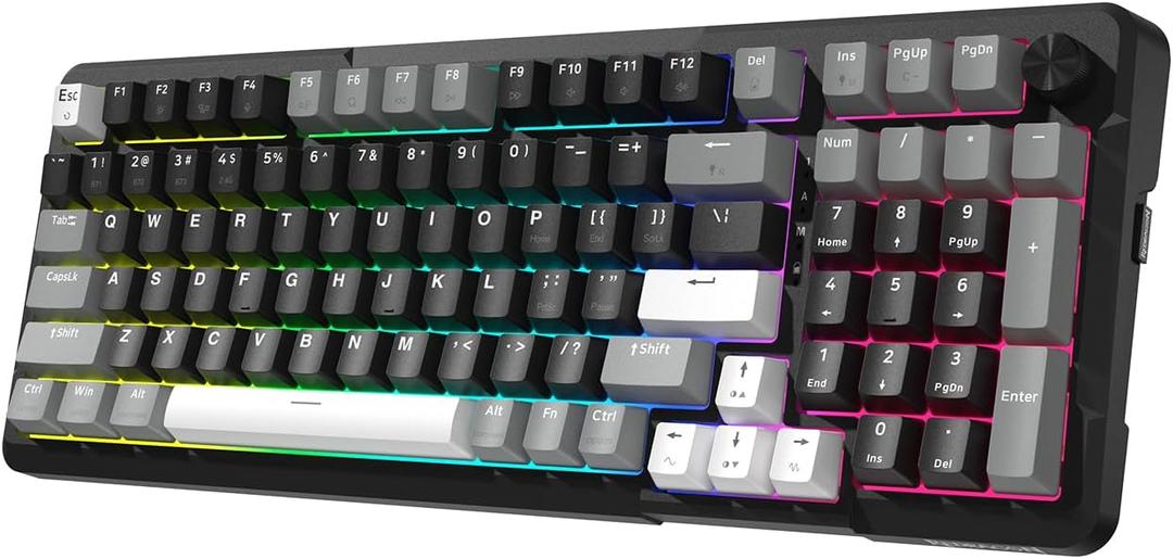 Redragon K742 Wireless Mechanical Gaming Keyboard with Knob, Bluetooth 5.0/2.4GHz/USB C Wired Creamy Keyboard with Number Pad for PC Computer, Hot Swappable RGB Backlits, Custom Linear Switch, Black