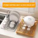 Golener Stone Drying Mat for Kitchen Counter, Dish Drying Pad with Bamboo Rack, Super Absorbent Diatomaceous Earth and Drying Rack, Multi-purpose Quick Drying Mat Rack for Kitchen,16x12,Marble White