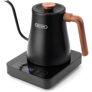 Hazel Quinn Gooseneck Electric Kettle - 0.8L / 27oz, Precise Temperature Control, 4-Hour Keep Warm, 1000W Fast Boil, 304 Stainless Steel Interior, Ideal for Coffee & Tea - Black