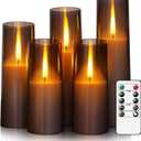 Flameless LED Candles, Battery Operated Upgraded Realistic 5 Pcs Flickering Flame Pillar Candles with Remote Timer, for Romantic Ambiance and Home Decoration (Grey)  