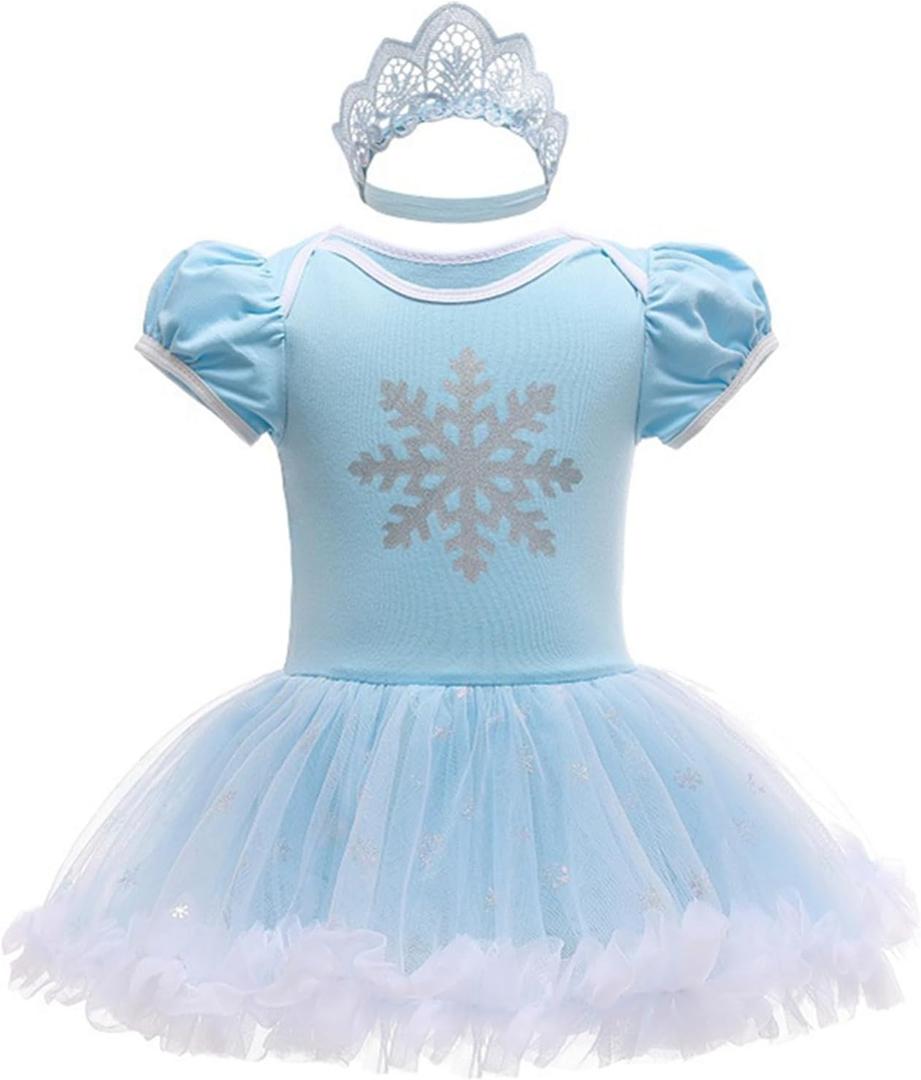 BanKids Baby Girls Princess Elsa Costume for Infant Romper Onesie Babysuit Birthday Christmas Halloween with Headband 12-18Months(E23-95)