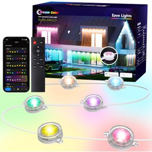 RGB+IC Permanent Outdoor Lights, 100Ft Smart Eave Lights, String Lights, IP67 Waterproof for House Garden Christmas Decor Birthday Gift with Alexa, Google Assistant APP/Remote Control
