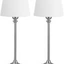 Kakanuo Cordless Table Lamps Rechargeable Set - 2 Pack Silver 4000mAH Battery Operated Lamps for Decor, 3000K Stepless Dimming Touch Wireless Lamp for Bedroom, Dining Table, Living Room, White Shade