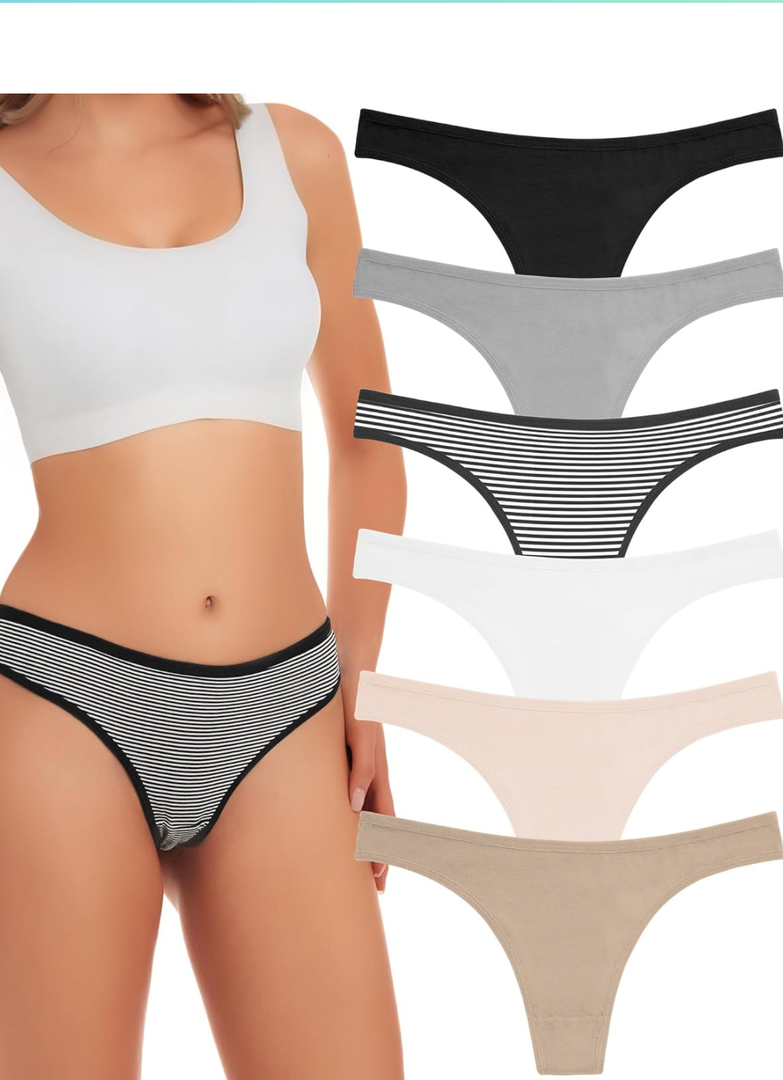 ANZERMIX Women's Breathable Cotton Thong Panties Pack of 6 L