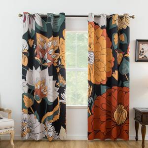 Floral Room Darkening Curtains  80% Blackout Botanical Kitchen Curtain Drapes, Boho Vintage Energy Efficient Shades Perfect for Living Room & Bedroom, W52 x84, 2 Panels