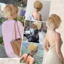 BARSDAR Straight Hair Bun Extensions - Short Straight Ponytail Blonde Hair Bun Extensions for Women, Synthetic Elastic Messy Bun Scrunchies Hairpieces Daily - Light Ash Blonde Mix