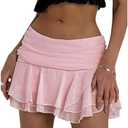 MakeMeChic Women's Cute Mini Skirt Tiered Layer Ruffle Sheer Flared Rave Party Going Out Skirts XS