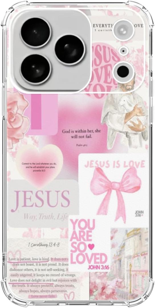 Pink Christian Aesthetic Phone Case Compatible with iPhone 17 Pro Max, Lord Jesus Love Phone Cover for iPhone 17 Pro Max