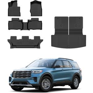 SHINJEW Floor Mats for 2020-2025 Ford Explorer (7 Seats),All Weather TPE Floor Mats & Backrest mats & Trunk mat for Ford Explorer Accessories,Full Set mats