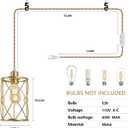 Plug in Industrial 2 Pack Farmhouse Pendant Light, Mini Cage Pendant Lighting in Gold Finish with Crystal, Adjustable Length Hanging Light Fixture for Hallway, Bedroom, Living Room, Kitchen