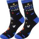 HOWAF Novelty Socks for Dad - Best Dad Ever Themed Crew Socks, Funny Father's Gifts from Daughter Son, Fits Men's Shoe Size 8-12, Fathers Day Sock for Daddy Stepdad Papa, Blue and Black (Black)