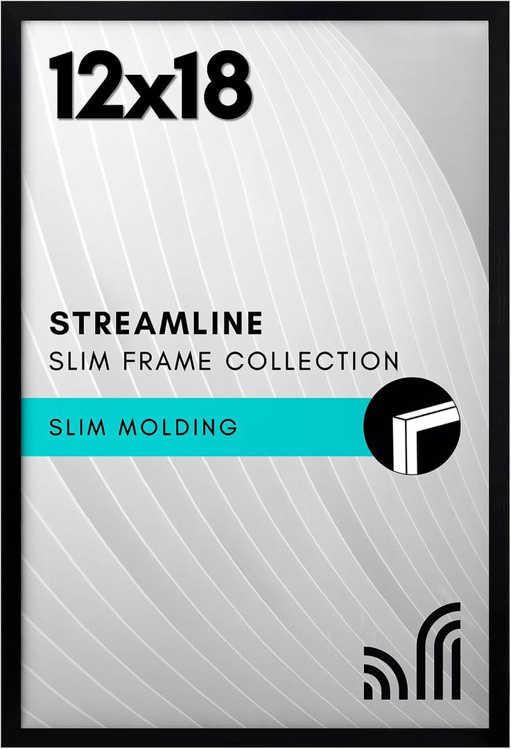 Americanflat 12x18 Poster Frame with Polished Plexiglass - Streamline Collection - Thin Border Picture Frame for Wall Display - Hanging Hardware Included - Black