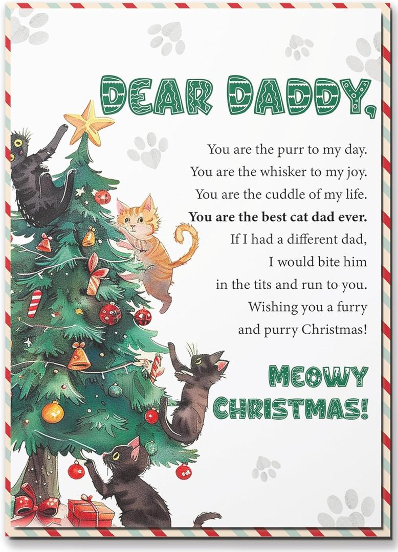10 x Christmas Card for Cat Dad Owners Lovers, Christmas Card from Cat with Envelope and Seal, Funny Cat Christmas Card, Cat Dad Christmas Gift, Cat Daddy Cards