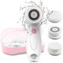 Facial Cleansing Brush Electric Facial Exfoliating Massage Brush with 3 Cleanser Heads and 2 Speeds Adjustable for Deep Cleaning, Removing Blackhead, Face Massaging TB-0759A Pink