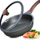 Vinchef Nonstick Deep Frying Pan Skillet with Lid, 11in/5Qt Saute Pan, German 3C+ Ceramic Coating Technology, Heat Indicator, Induction Compatible (Black)