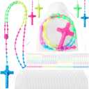 Ecally 48 Pack Rosary Cross Necklaces Bulk Silicone Multicolor Cute Catholic Prayer Rosary Bead with Organza Bags for Guest Church Welcome Gifts Religious Party Favor