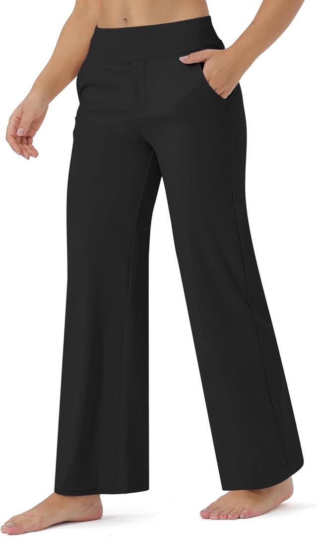 Wide Leg Pants Women Stretch High Waist Comfy Yoga Pants for Dress Work Casual with Pockets (Medium, Black)