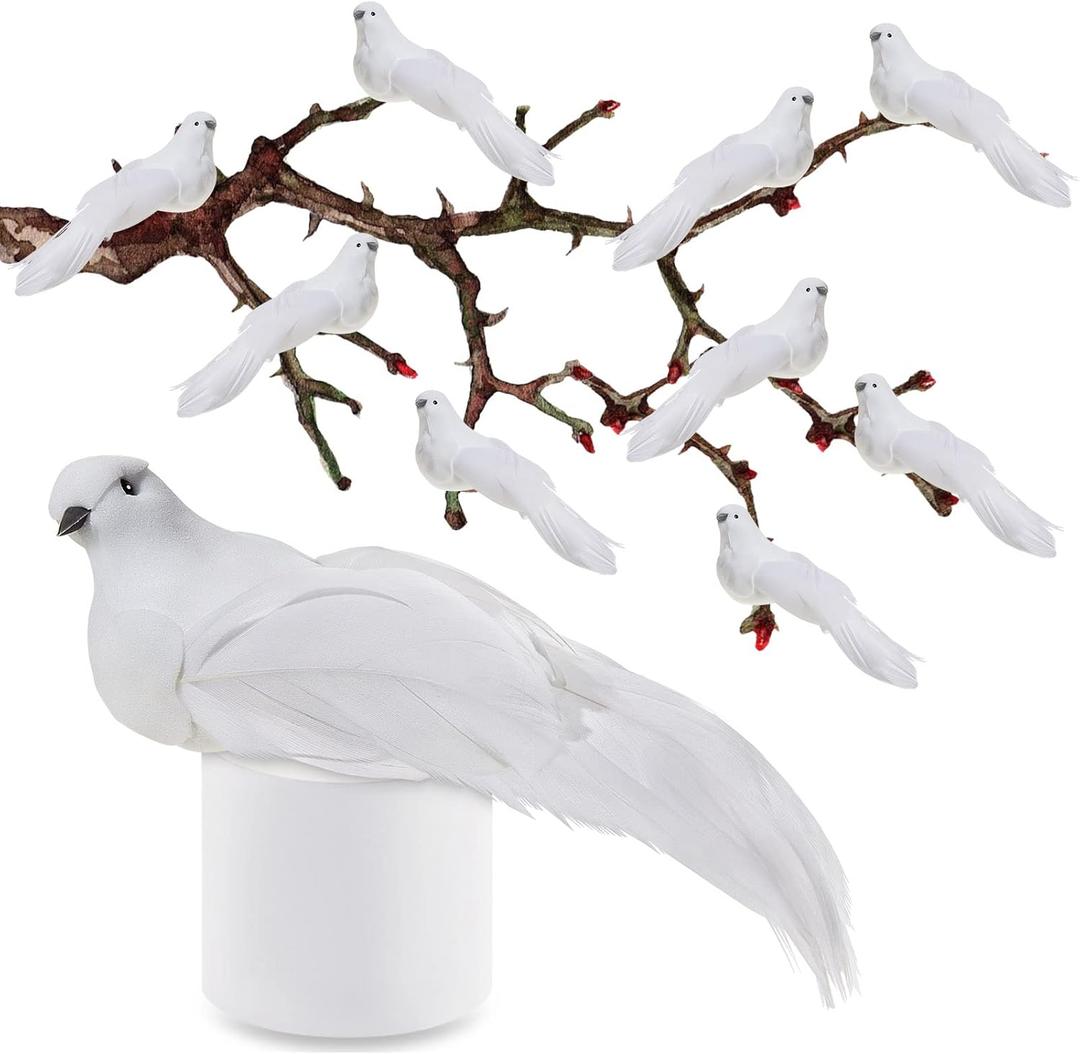 Taiyin 30 Pcs Artificial White Doves for Christmas Tree Decorations 5.3 Inch Long Artificial Doves Figures Fake White Birds Foam Clip for Craft Home Garden Wedding DIY Decor Christmas Tree Ornaments